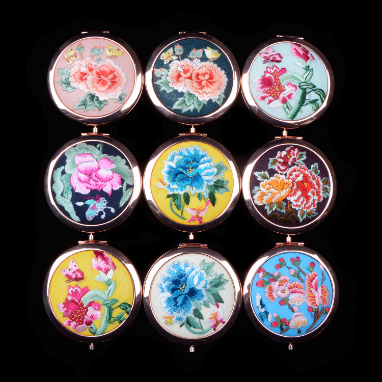 错那化妆随身镜精品出国送礼刺绣中国风古风摄影 手绣镜子