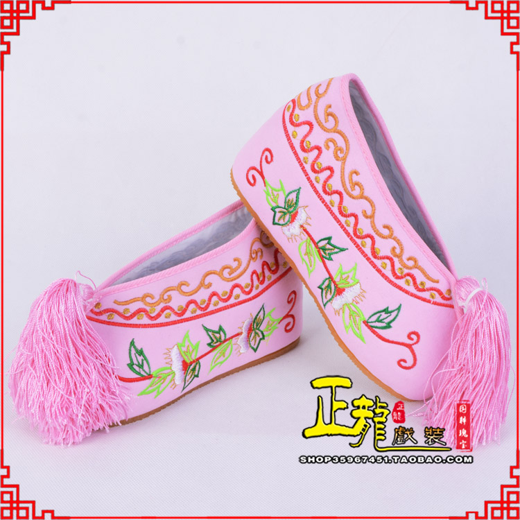 错那花旦鞋女绣花彩鞋 舒适款草花内高彩鞋