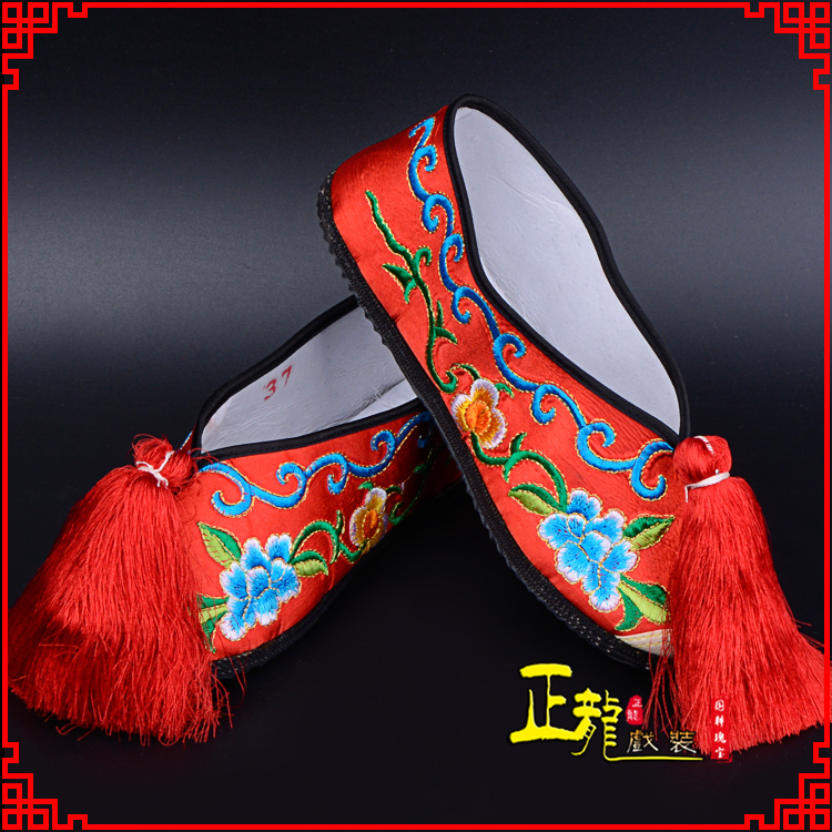 错那京剧越剧戏曲彩鞋花旦绣花 普平底彩鞋